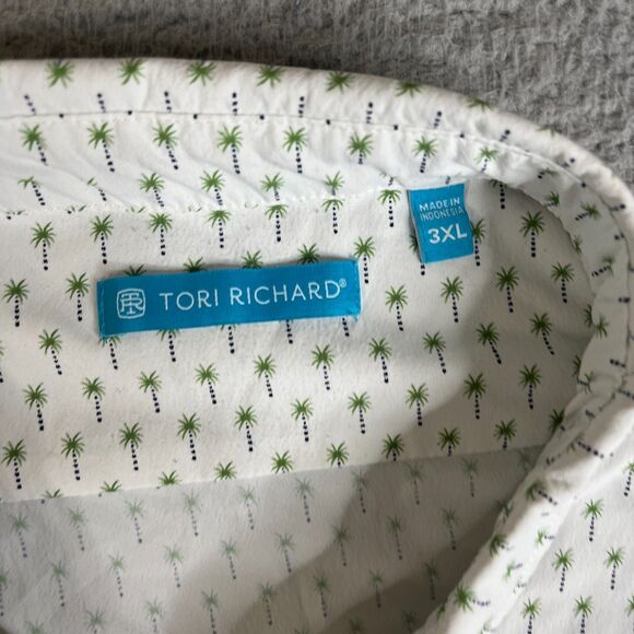 Tori Richard Hawaiian Shirt Men 3XL White Green Palm Tree Nylon Stretch Vacation - Picture 6 of 13